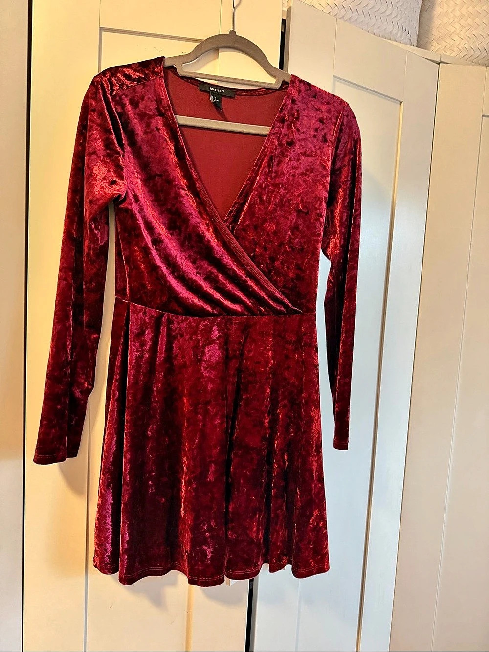 Forever 21 Velvet Wrap Mini Dress Red